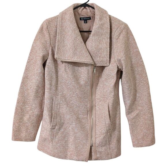 INC International Concepts Blush Cream Tweed Zip Front Moto Jacket Coat Size M - Picture 2 of 11